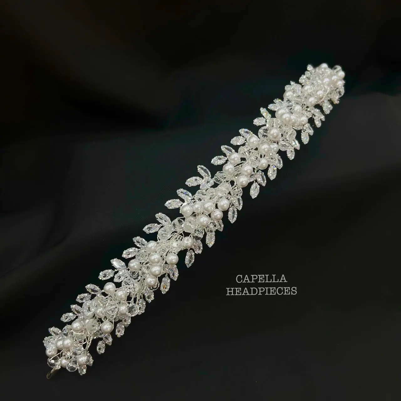 Alissa zircon off white pearl headpiece in small