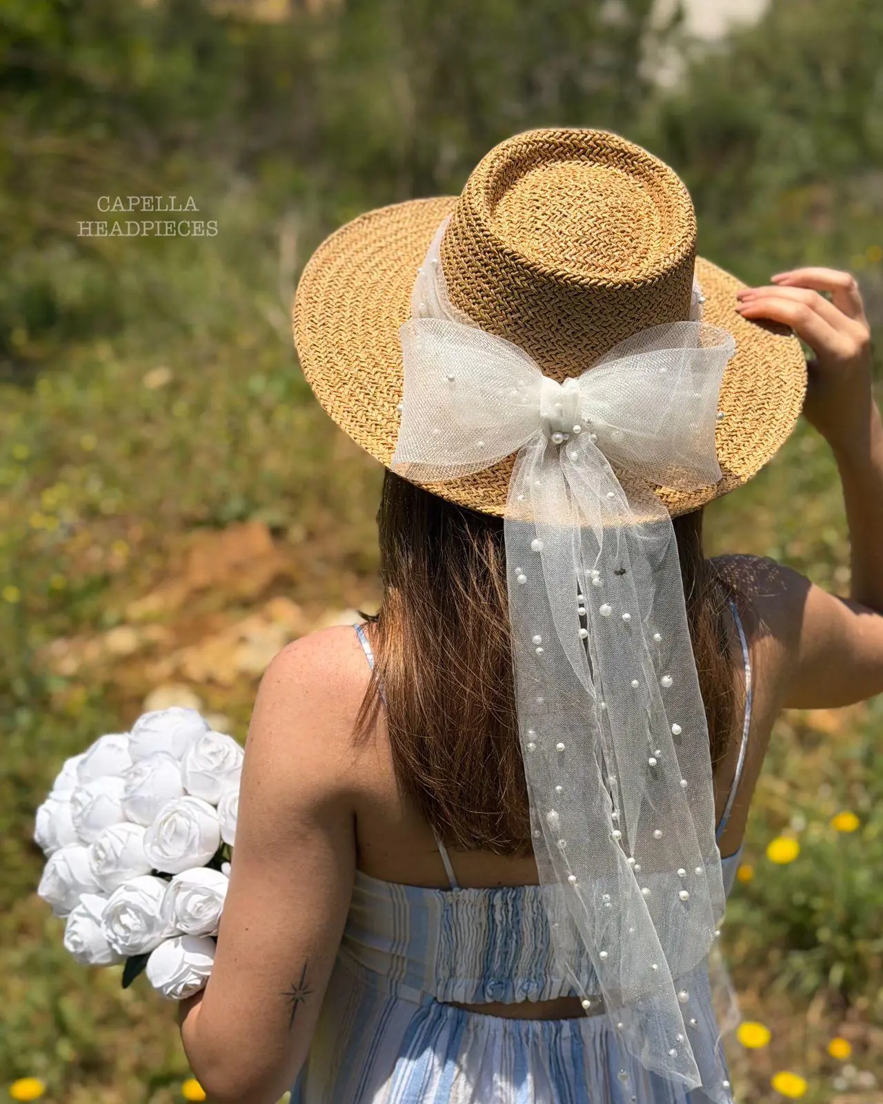 Boater hat pearl veil